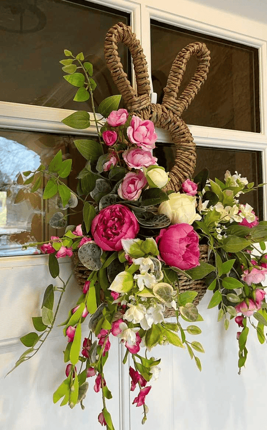 🔥 Nyuszi kosár lógó fali zsebes tavaszi dekoráció