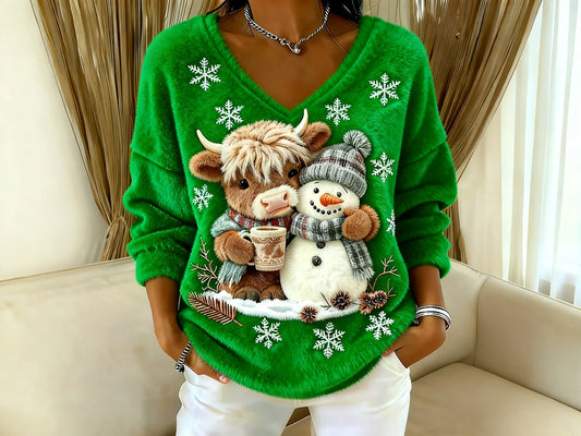 🔥Utolsó nap 49%-kal olcsóbban🔥Női V-nyakú blúz skót jeti tehén mintával