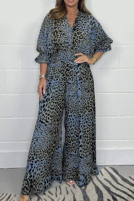 🔥🐆Utolsó napi akció👗Leopárdmintás alkalmi bő jumpsuit