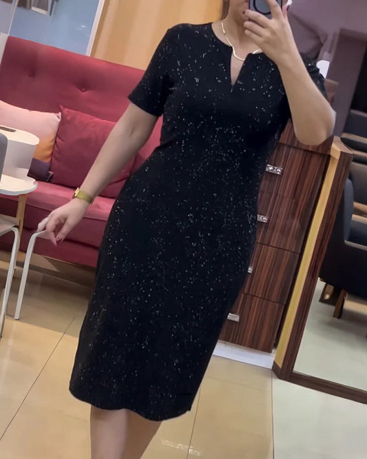 Divatos, fényes, V-nyakú, váltás ruha