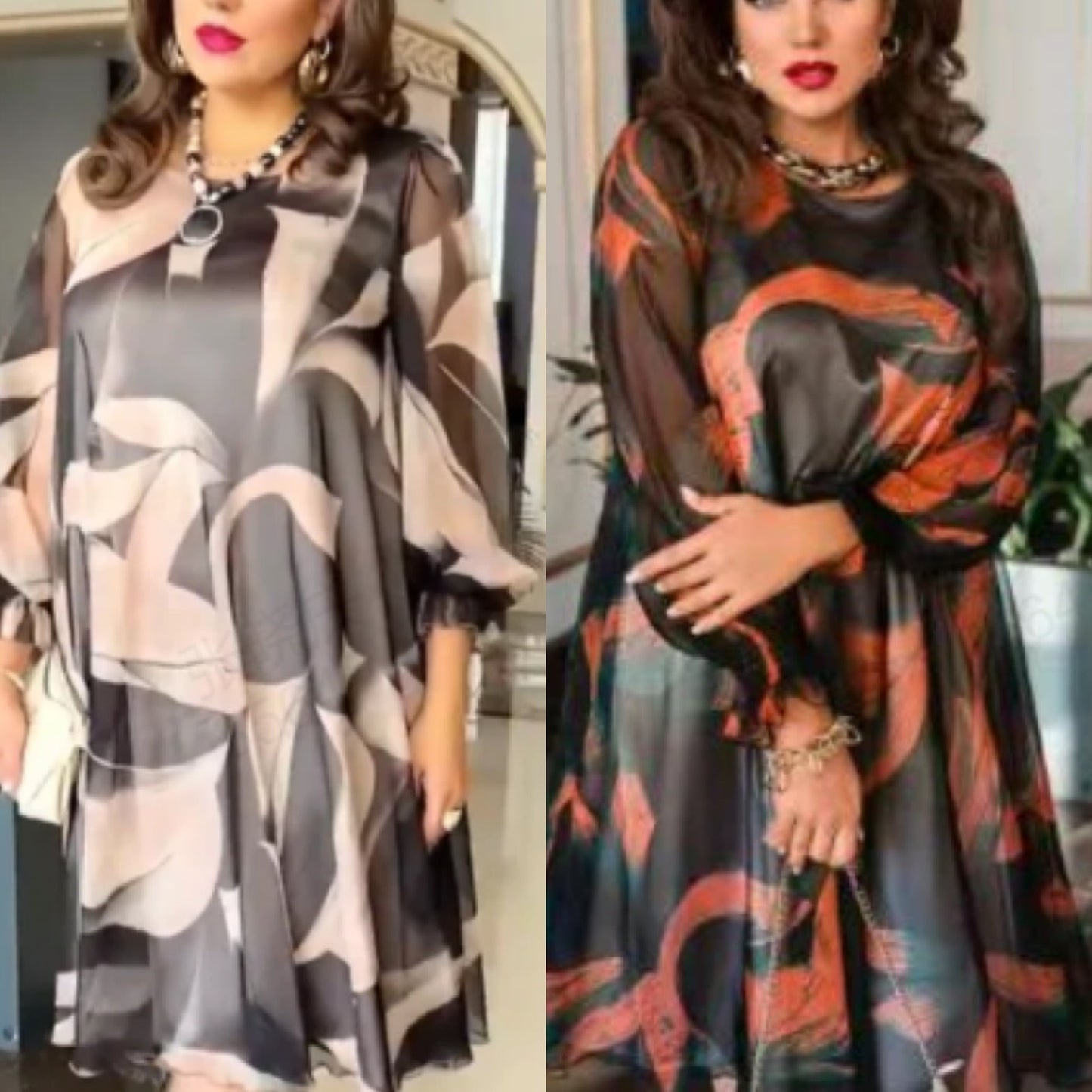 đFolyĂł kerek nyakĂș ruha hosszĂș ujjakkal Ă©s nyomtatĂĄssal