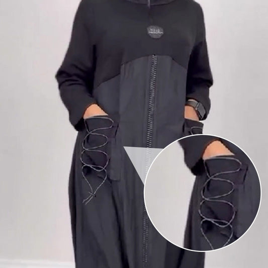 V-nyakú, húzózsinóros hosszú ujjú ruha👗