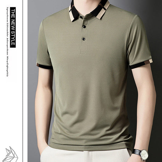 🔥Férfi Rugalmas Ice Selyem Rövid Ujjú Galléros Póló