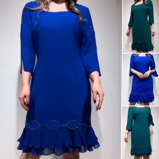 💝Elegáns ruha kerek nyakkivágással és fodros szegéllyel