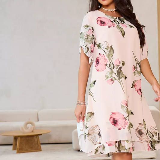 FORRÓ 50% 👗 Pirosas, Sziromszirmos, Világos Sifon Ruha