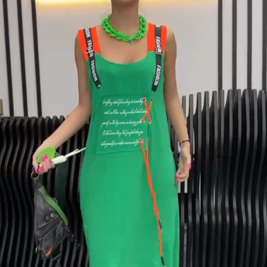 Női ujjatlan, mintás, lezser ruha