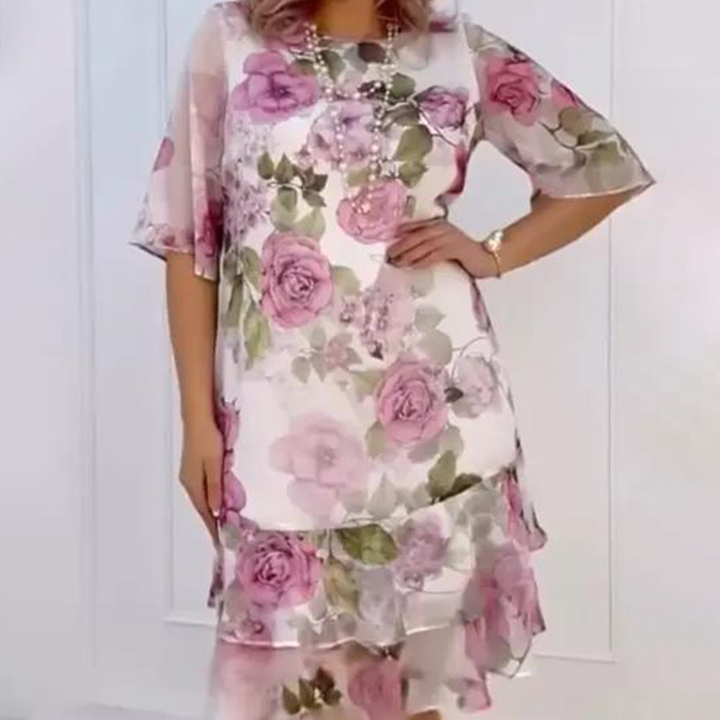 🌺Rózsaszín sifon ruha fodrokkal