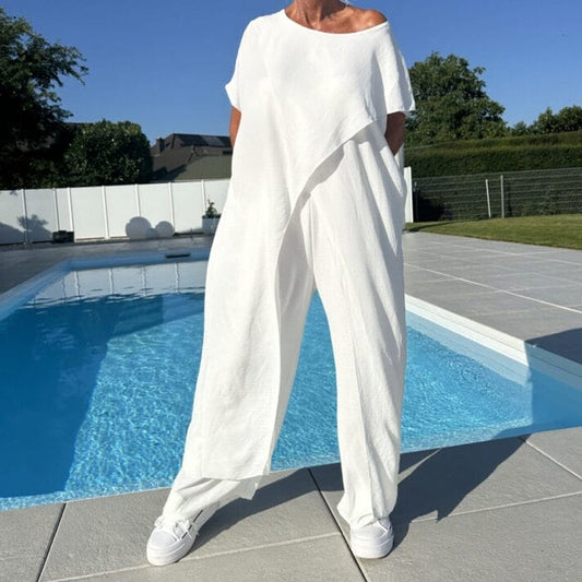 🌸Egyszínű, váll nélküli felső és nadrág szett