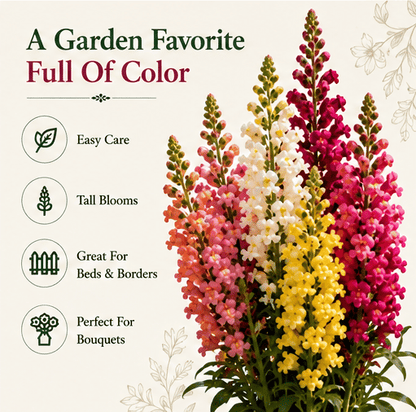 Royal Garden Snapdragon Seeds – Kertészek választása magas, színes vágott virágaihoz 🌸