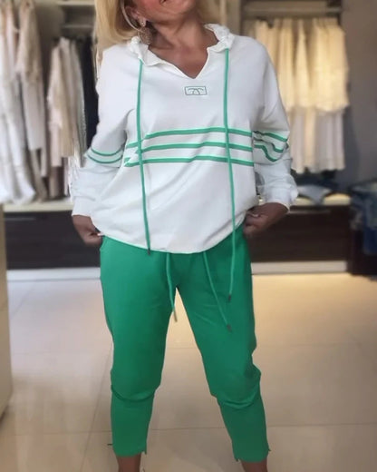 Csíkos mintás pulóver szett