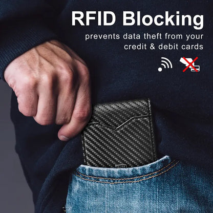 Bőr és karbon kártyatartó RFID-blokkolással