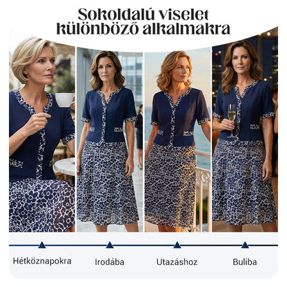 💥50% árcsökkentés 🧥💼 Divatos, két részesnek tűnő egyberuha🌸✨ A-vonalú virágmintás ruha – a könnyed elegancia maga, minden testalkatra!