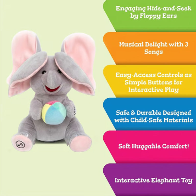 🎁🐘 Egy aranyos plüss elefánt játék bújócska játékhoz