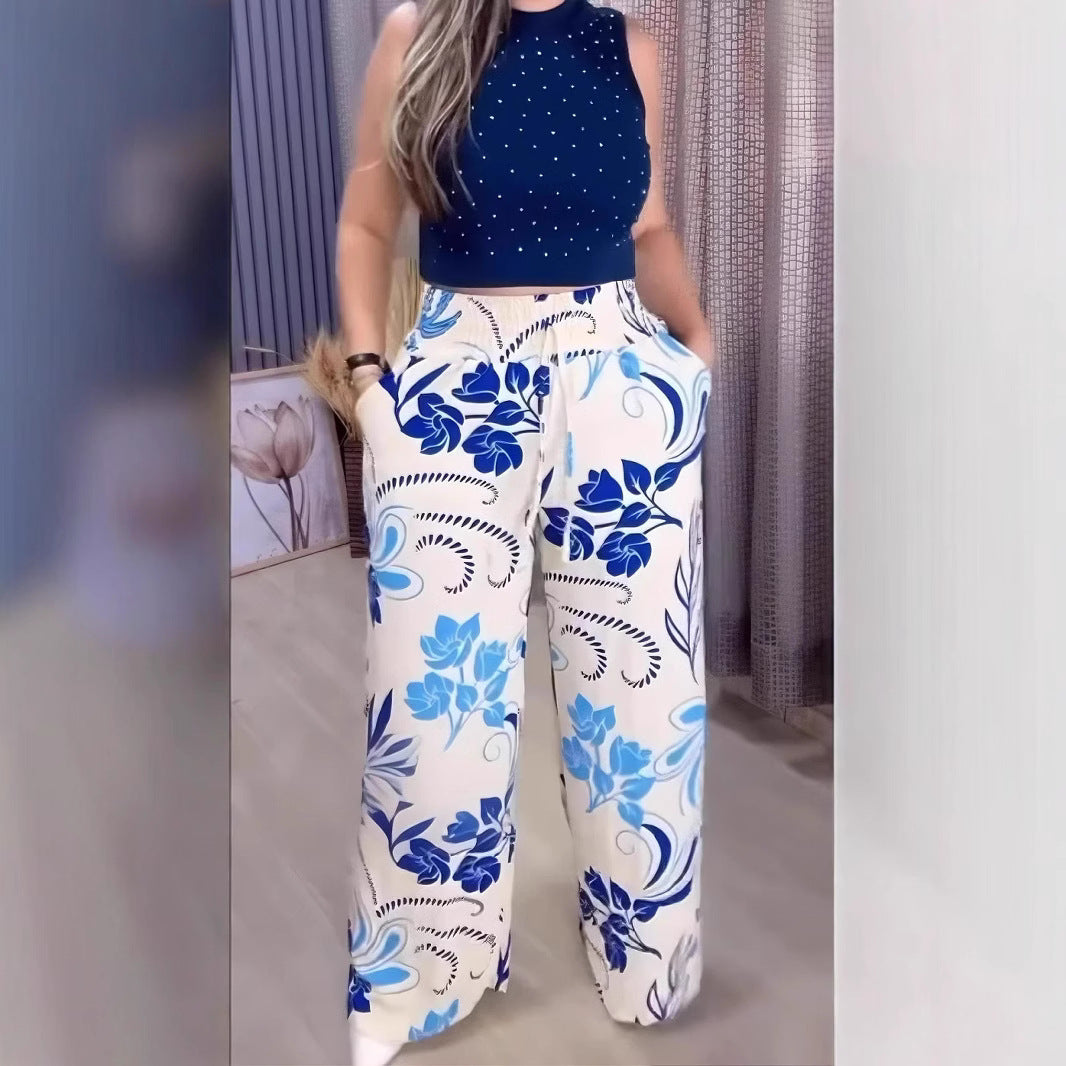 2025 Nyári új, nyomtatott széles szárú nadrágok