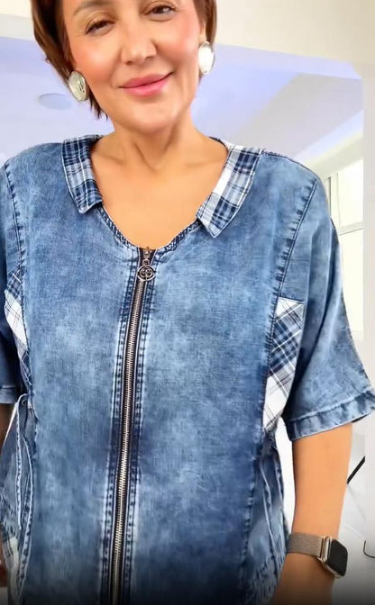 Női nyári divatos kerek nyakú nadrág cipzárral