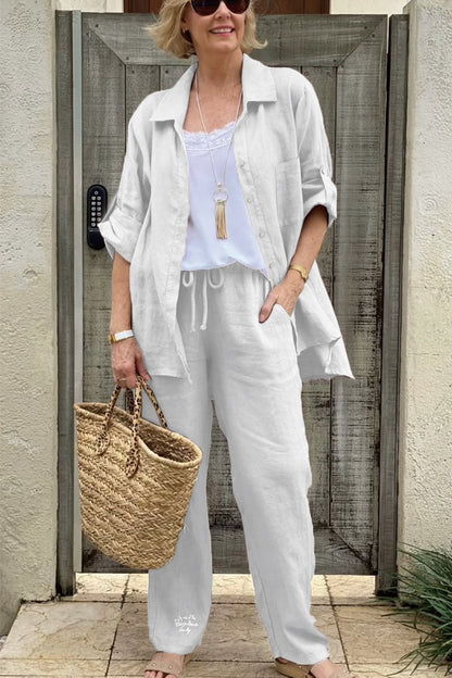 Kétrészes alkalmi ingkészlet pamutból és lenből