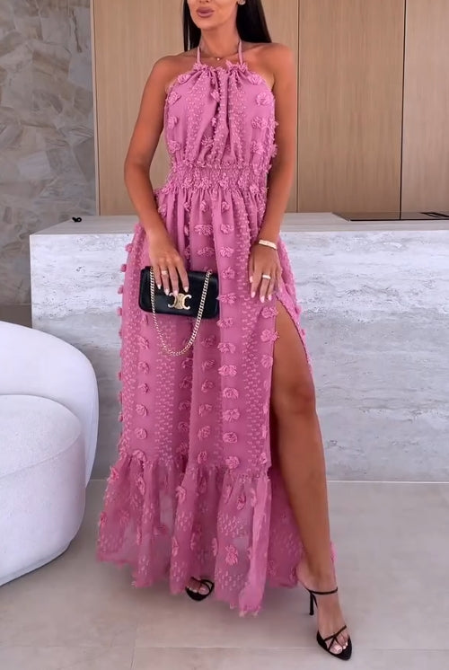 Nyári női divatos ruha nyitott háttal és nagy hasítékkal