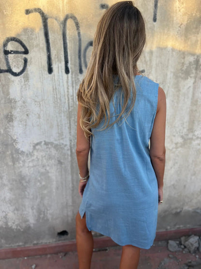 Női egyszínű pamut és lenvászon ruha