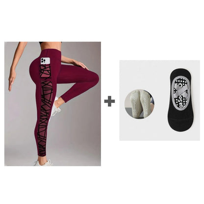 Női Magas Derekú Hálós Jóga Leggings Zsebekkel
