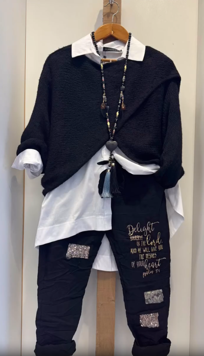 Női lezser divatos öltöny ing pulóver és nadrág