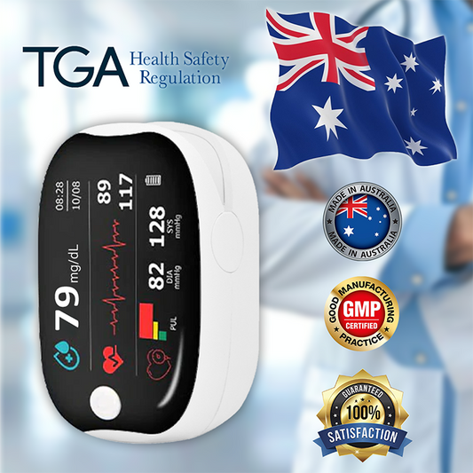 【🎁Ünnepi különlegesség🎄】GlucoSense ujjbegyes pulzoximeter csipesszel - angol verzió (négyszínű LED)