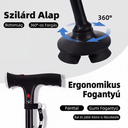 👨‍🦳 Idősek összecsukható mankója | LED‑es világítással ellátott bot, könnyen hordozható és stabil