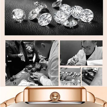 💎Divatos, szögletes női karóra rozéaranyból, gyémántokkal