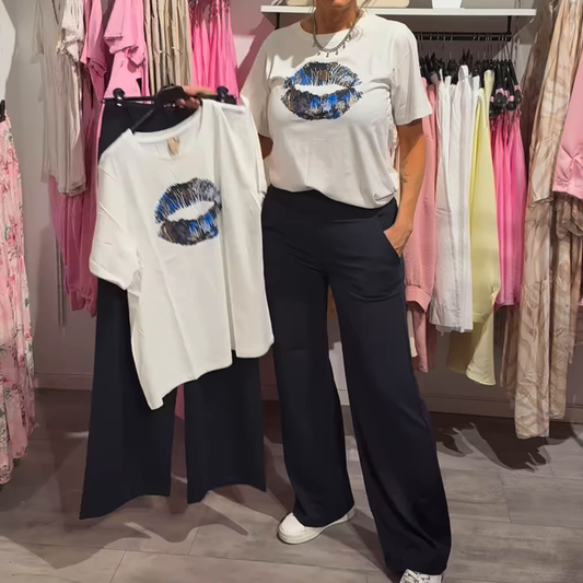 Női kétrészes szett mintával, felsővel és nadrággal