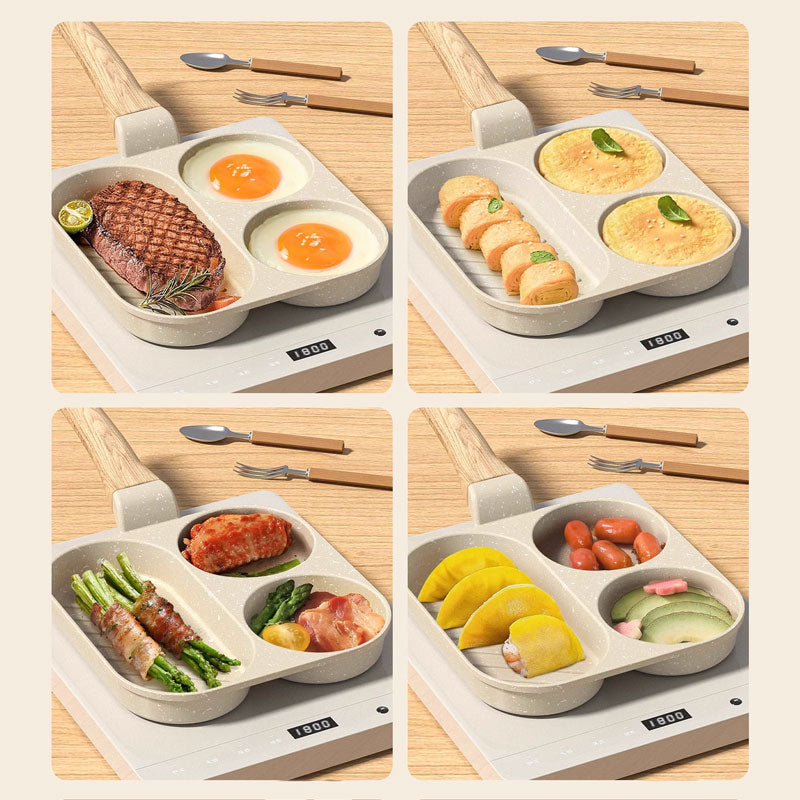 3 az 1-ben reggeliző serpenyő – Tapadásmentes, egyenletesen hőelosztó, időtakarékos kialakítás