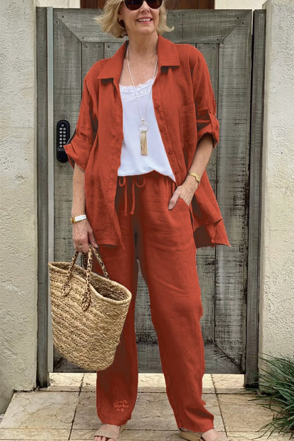 Kétrészes alkalmi ingkészlet pamutból és lenből