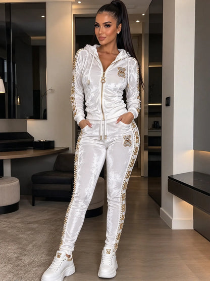 Women's Fashion Rhinestone Teddy Bear Two-Piece Set