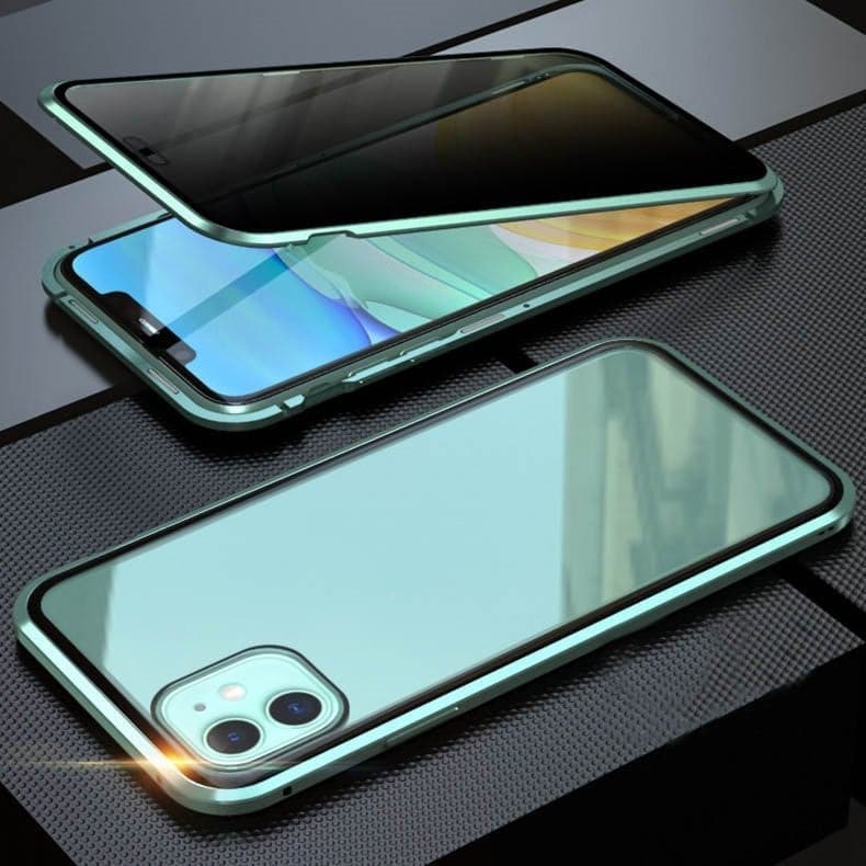 Mágneses iPhone tok tükröződésmentes üveggel és fémmel