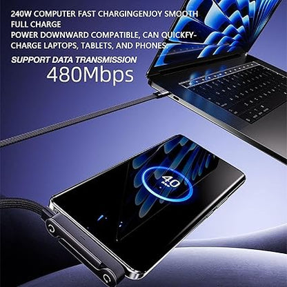 📱 240 W-os fonott gyorstöltő kábel beépített telefontartóval - Új 2026-os összecsukható, tartós USB-C Type-C kábel (2 db-os csomag)