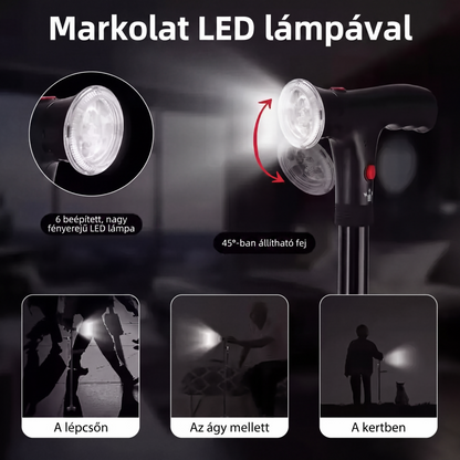 👨‍🦳 Idősek összecsukható mankója | LED‑es világítással ellátott bot, könnyen hordozható és stabil