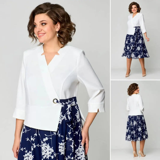 🔥【S-5XL】💃2025Új ruha, kék-fehér puha tapintású