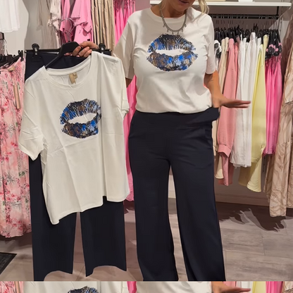 Női kétrészes szett mintával, felsővel és nadrággal