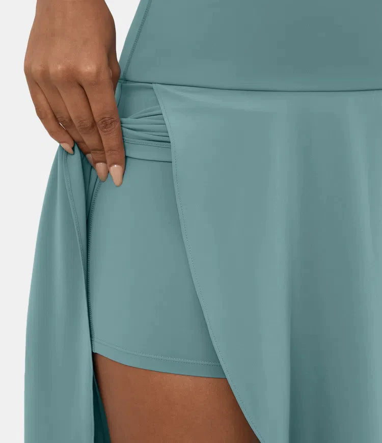 2 -ből 1 szoknya Gyors száraz, alkalmi midi, magas derékkal és alacsony fodorral