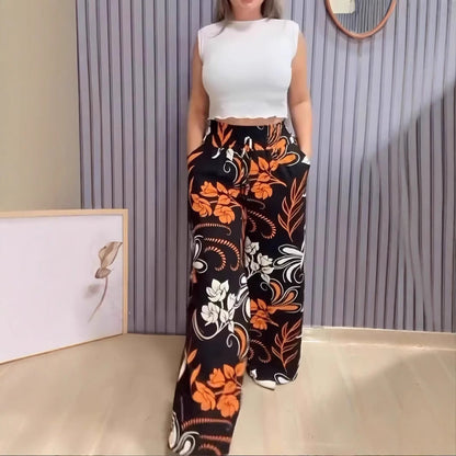 2025 Nyári új, nyomtatott széles szárú nadrágok