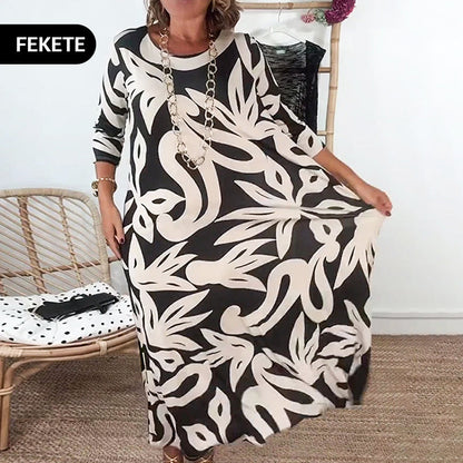 🌼Elegáns, bő, kerek nyakú, mintás női ruha