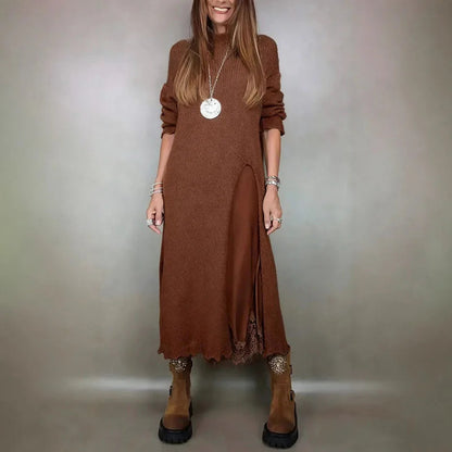 Valérie™ szett egy bájos szaténruhával és hosszú, kézzel készített pulóverrel / Időtlen elegancia minden részletében!