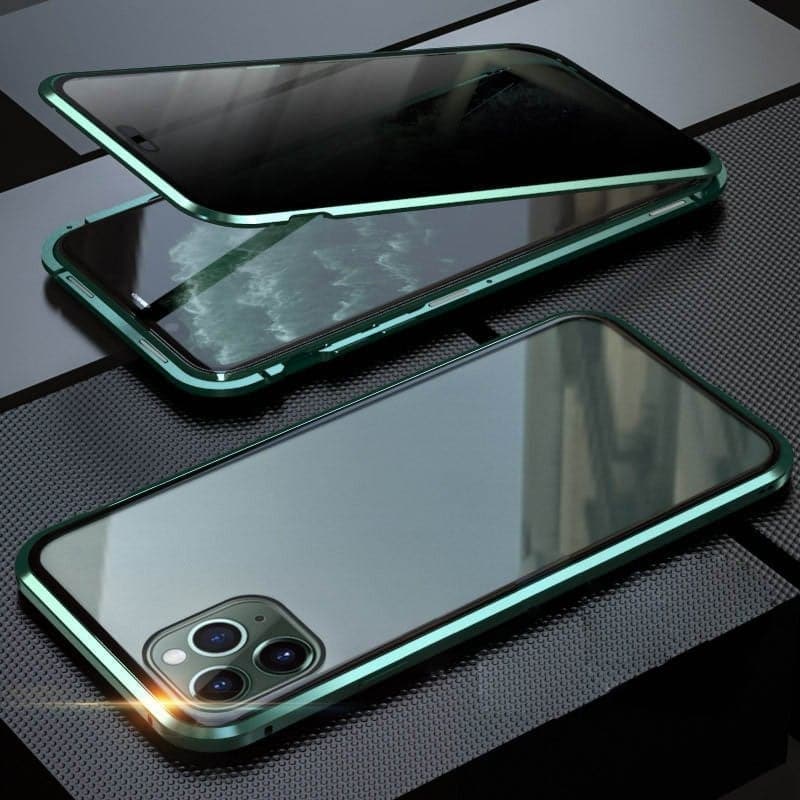 Mágneses iPhone tok tükröződésmentes üveggel és fémmel
