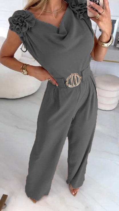 Női nyári ujjatlan overál 3D virágmintával és V-nyakkal