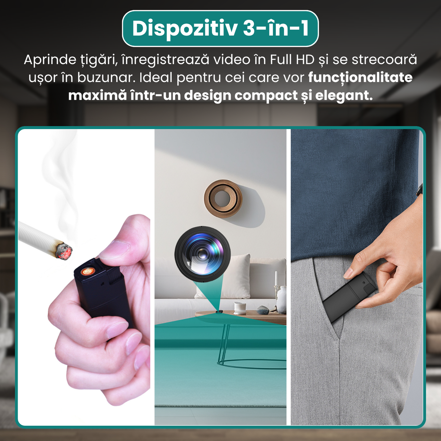 Öngyújtó rejtett kamerával, valódi elektromos gyújtás funkcióval, Full HD 1080p videofelvétellel, mozgásérzékeléssel, hurokfelvétellel