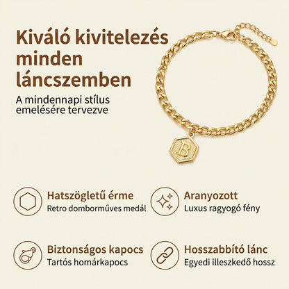 ✨ Aranybetűs és fügés lánc – személyre szabott betűvel, elszíneződésnek ellenálló és állítható hosszúságú – tökéletes nyári viselethez vagy ajándéknak 👣