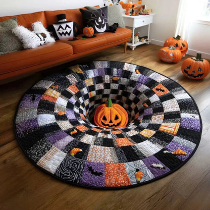 🔥Utolsó akció🎃Steppelt kerek halloweeni szőnyeg 3D csontvázzal és örvénnyel