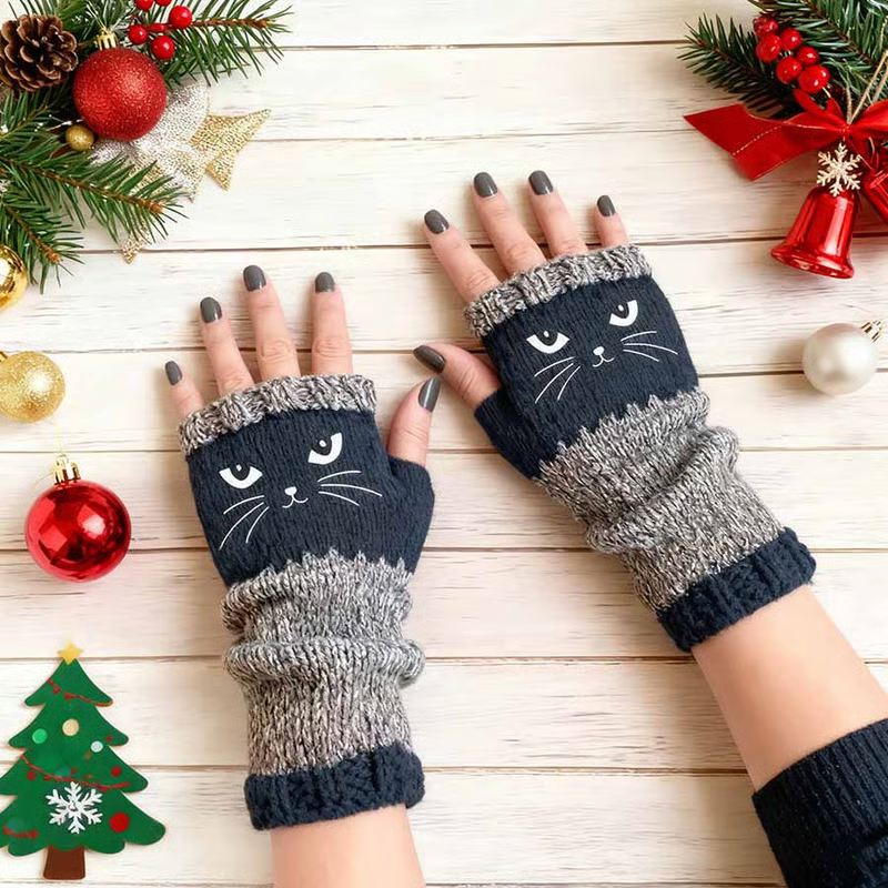 🐱 Cuki női kötött macskás kesztyű🧤🧶