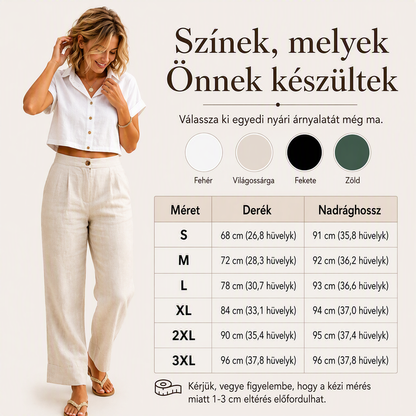 Abszolút must-have🔥👖 Könnyű, lenvászon keverékből készült nadrág – folyékony eséssel és klasszikus egyenes szárral, ideális munkához vagy hétvégére