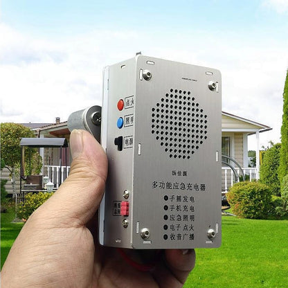 🔋 Kézzel működtethető vészhelyzeti áramforrás – zseblámpa, öngyújtó és külső akkumulátor (1000mAh)