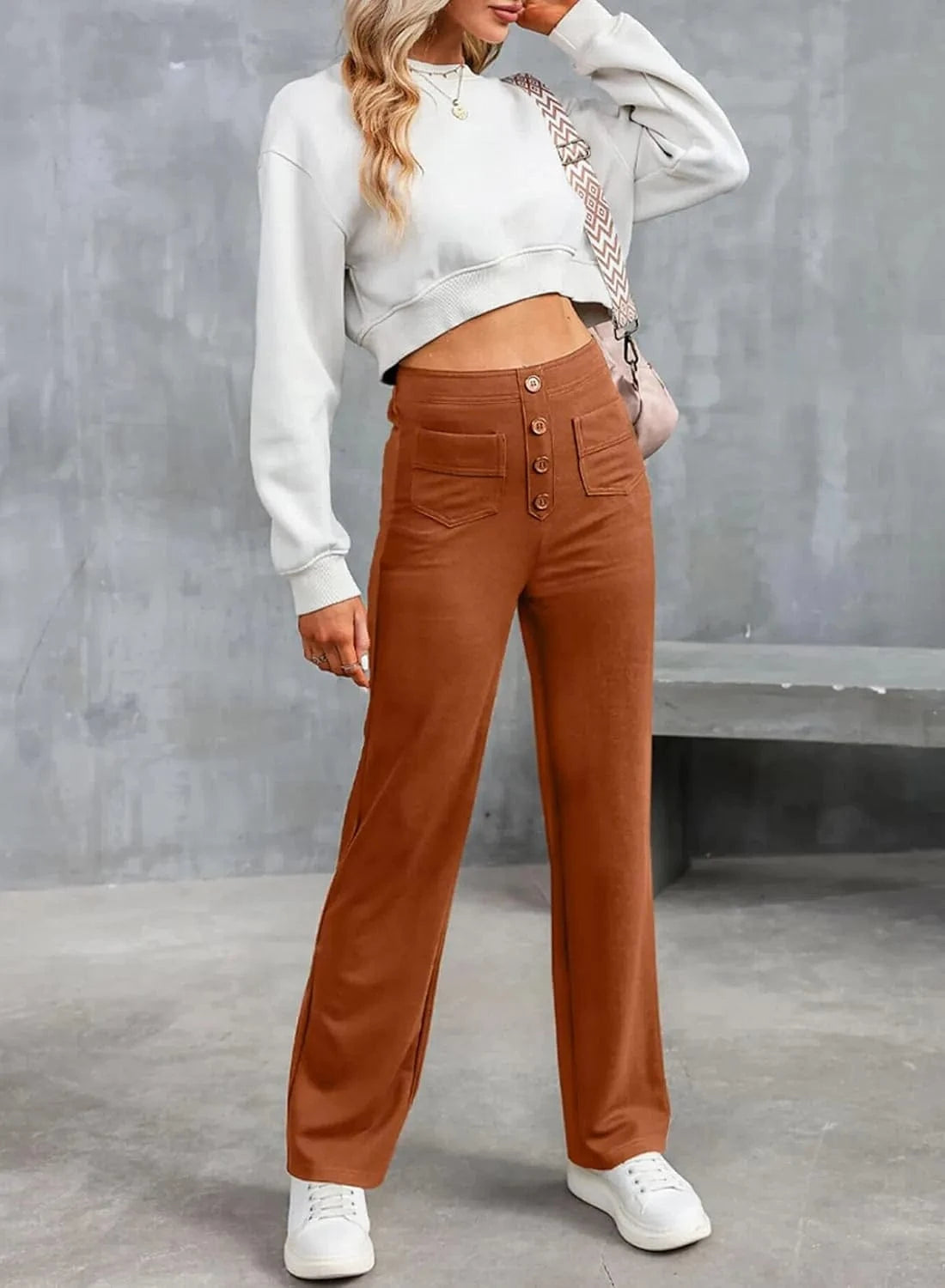 Magas derekú elasztikus szabadidőnadrág