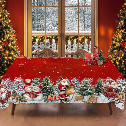 Prémium karácsonyi terítő – bájos Mikulás és rénszarvas motívum az örömteli családi pillanatokhoz